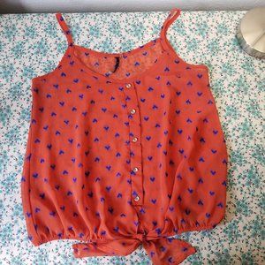 Sheer Pink Heart Top w Tie Front